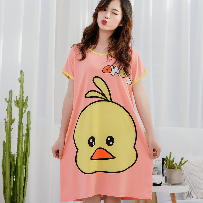 Quality Summer Plus Size Nightdress Cute Cartoon Printed Sleepwear Dress Ladies Everyday Loungewear Pajama Onesie Womens for sale