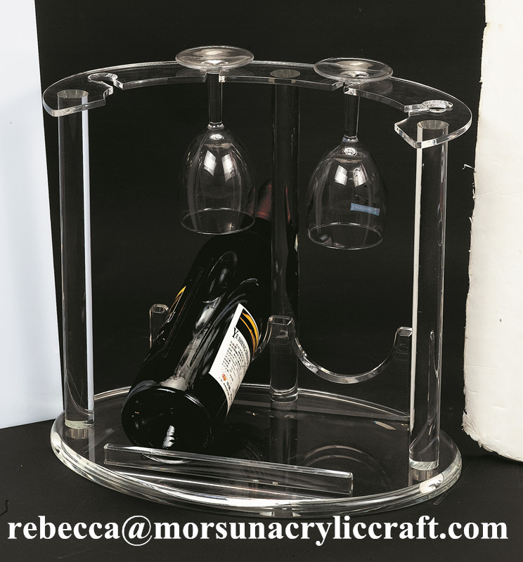Quality Unique Transparent Acrylic Wine Display Stand With Glass Holder for sale