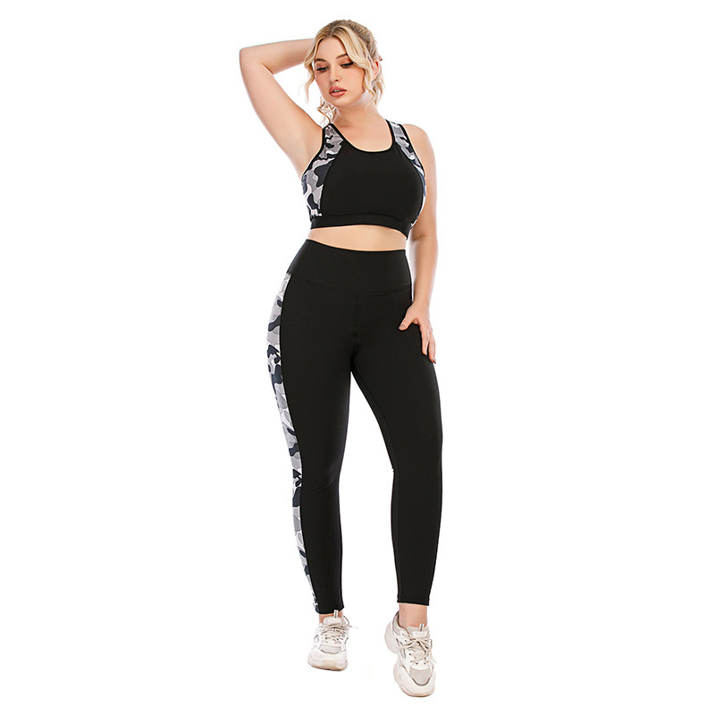 Quality Side Camo Plus Size Yoga Sets Moisture Wicking Sports Bra And Tight Leggings for sale