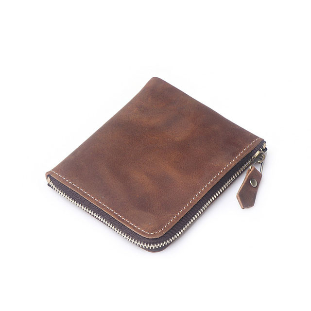 Quality EN17 PSD Handcrafted Leather Wallets Credit Card Holder Small Zipper 11.9x1.5CM for sale