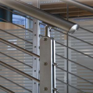 Quality Stainless steel stair balustrade with wooden handrail solid rod design for sale