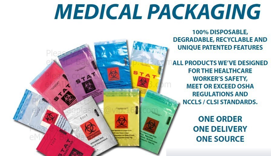 Quality Plastic Biohazard Bags , Biohazard Garbage Bags Medical Packaging Self Seal Adhensive for sale