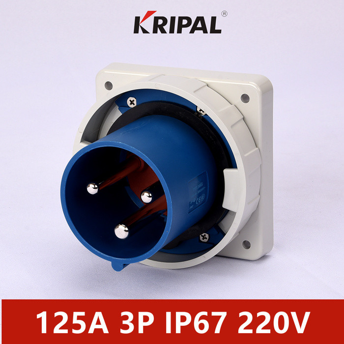 Quality Single Phase 125A 5 pole IP67 IEC Waterproof Panel Mounted Plug for sale