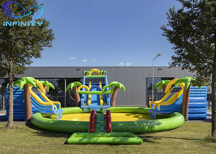 Quality Outdoor Funny Inflatable maga jungle Water Park Bouncer Slide with water pool For Sale for sale