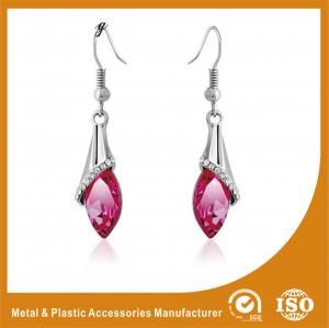Quality Rhinestone / Pink Stone Long Earrings Nickel Free Lead Free 4.5cm for sale