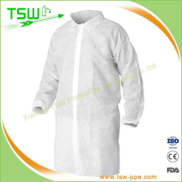 Quality Disposable PP SMS Non Woven Lab Coat With Knitted Collar for sale