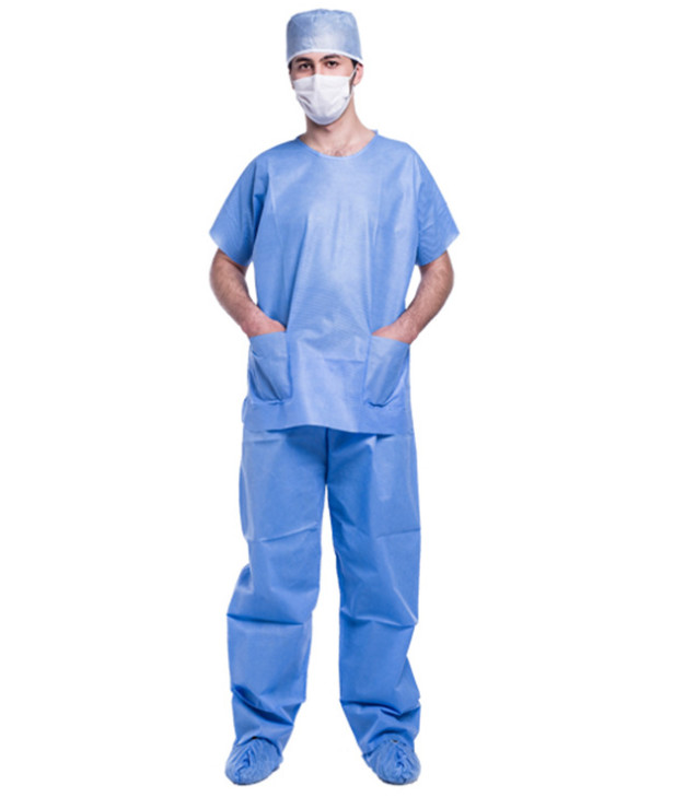 Quality Patient PP / SM Disposable Scrub Suit SMS Hospital Uniforms V Shape for sale