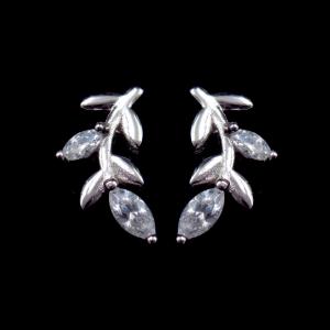 Quality Leaves Tree’s Leaf Real 925 Silver Earrings With Cubic Zircon Stone for sale