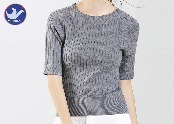 Quality Women Crew Neck Short Sleeve Sweaters For Summer 100% Combed Cotton Soft for sale