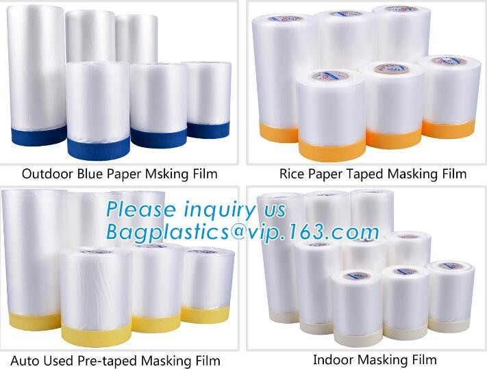 Quality Outdoor Paper Masking Film / Rice Paper Taped Masking Film Auto Pre Taped for sale