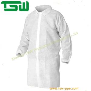 Quality Breathable Nonwoven Microporous Disposable Lab Coat Blue and White Color for sale