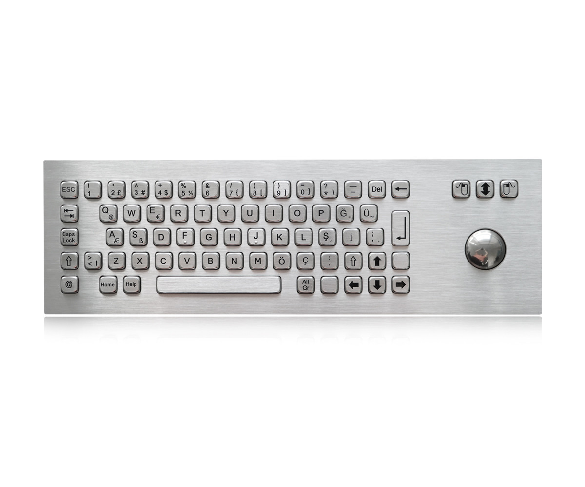 69 Keys Compact Format  IP65 Panel Mount Keyboard With 38mm Trackball USB Interface