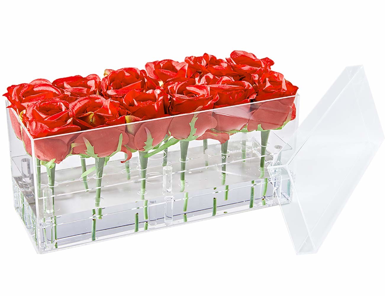 Quality Waterproof Everlasting Roses Acrylic Box Daily Decoration For 25 Roses for sale