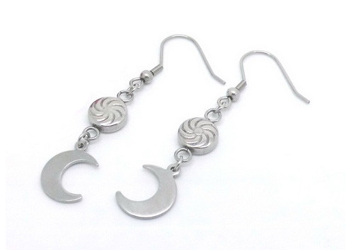 Sun And New Moon Style Stainless Steel Dangle Earrings For Young Girl's Daily Decoration