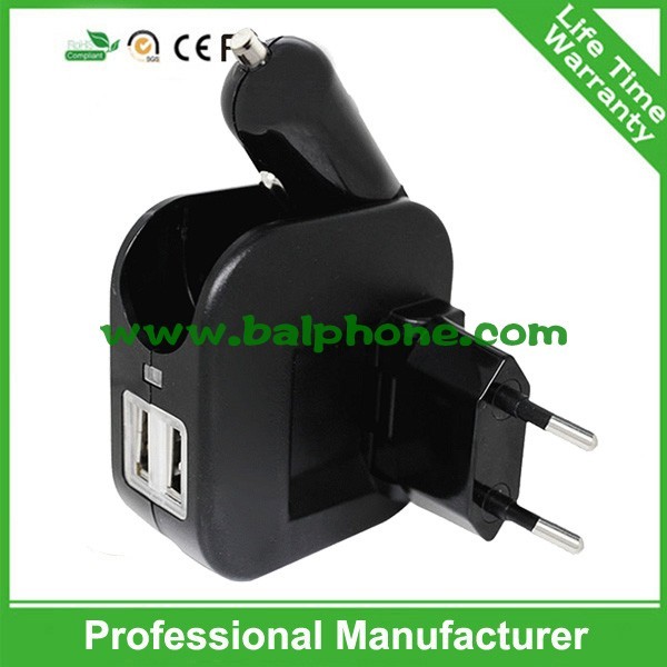 Quality travel emergency us plug eu pin wall car 2in1 charger for sale