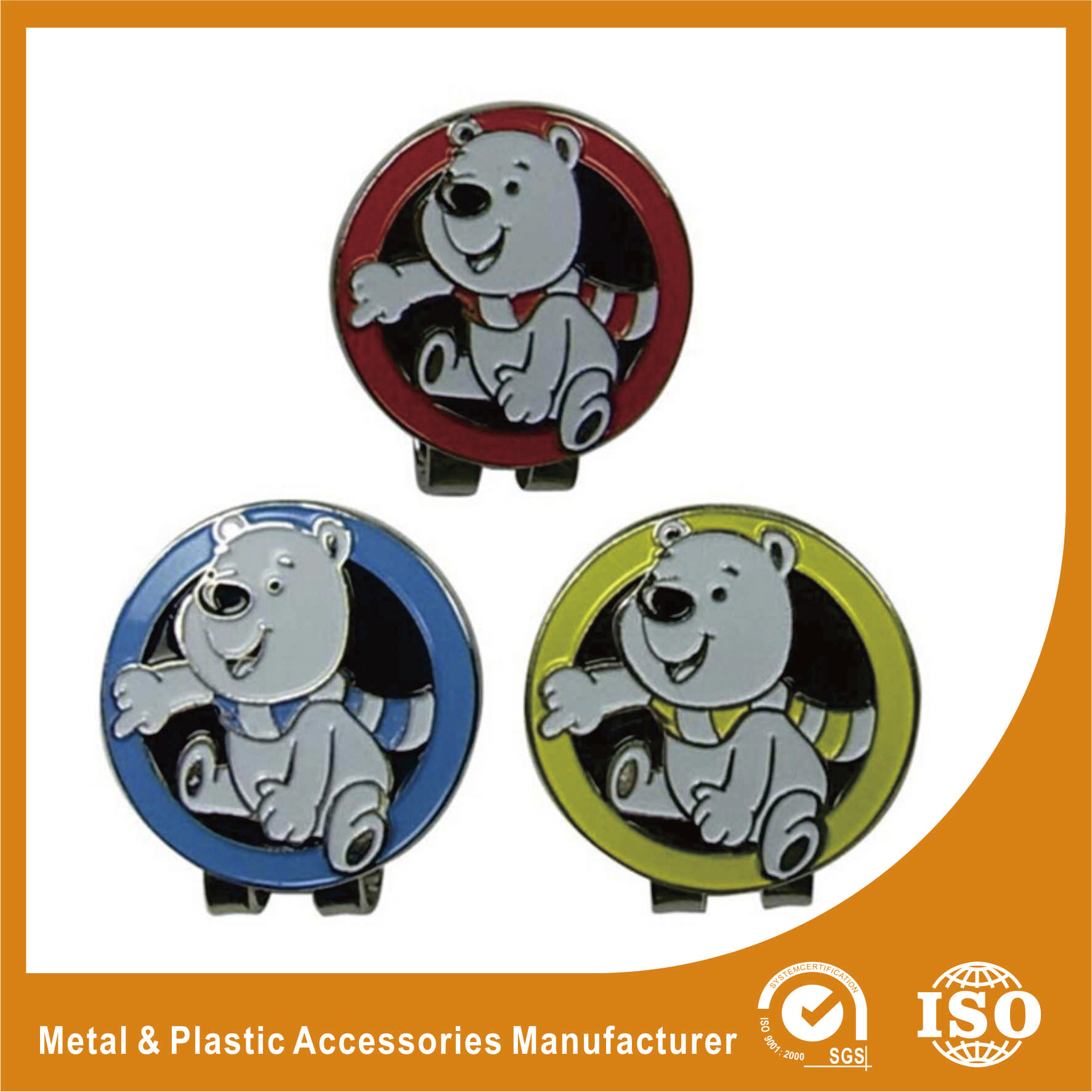 Quality Promotional Metal Golf Ball Markers With Soft Enamel Finished for sale