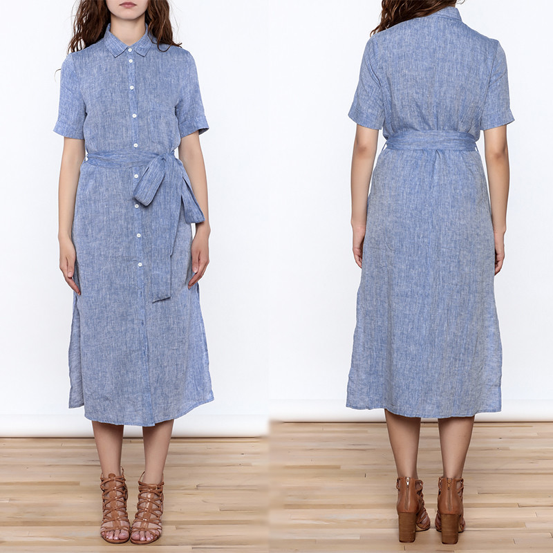 Quality Women Casual Button Down Solid Midi Linen Dresses ladies for sale
