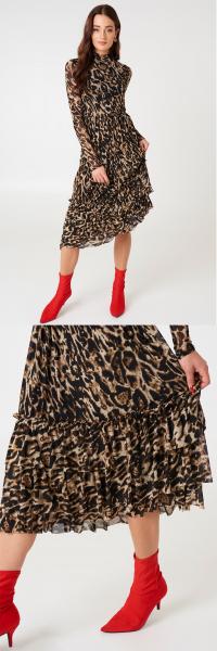 Fashion Women Leopard Print Long Sleeve Women Maxi Dresses