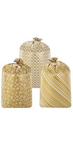 3 Holiday Golden Plastic Gift Bags