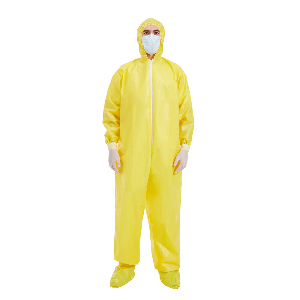 Quality Yellow Disposable Protective Coverall With Shoe Cover S-3XL 20-60gsm for sale