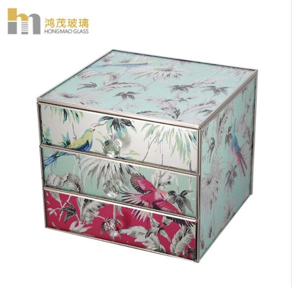 Quality Three Layers Mirrored Glass Jewellery Box / Glass Earring Box Environment Friendly for sale
