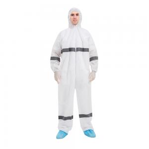 Quality ISO13485 FDA SMS PP Disposable Protective Coverall 45-70gsm With Reflective Strips for sale