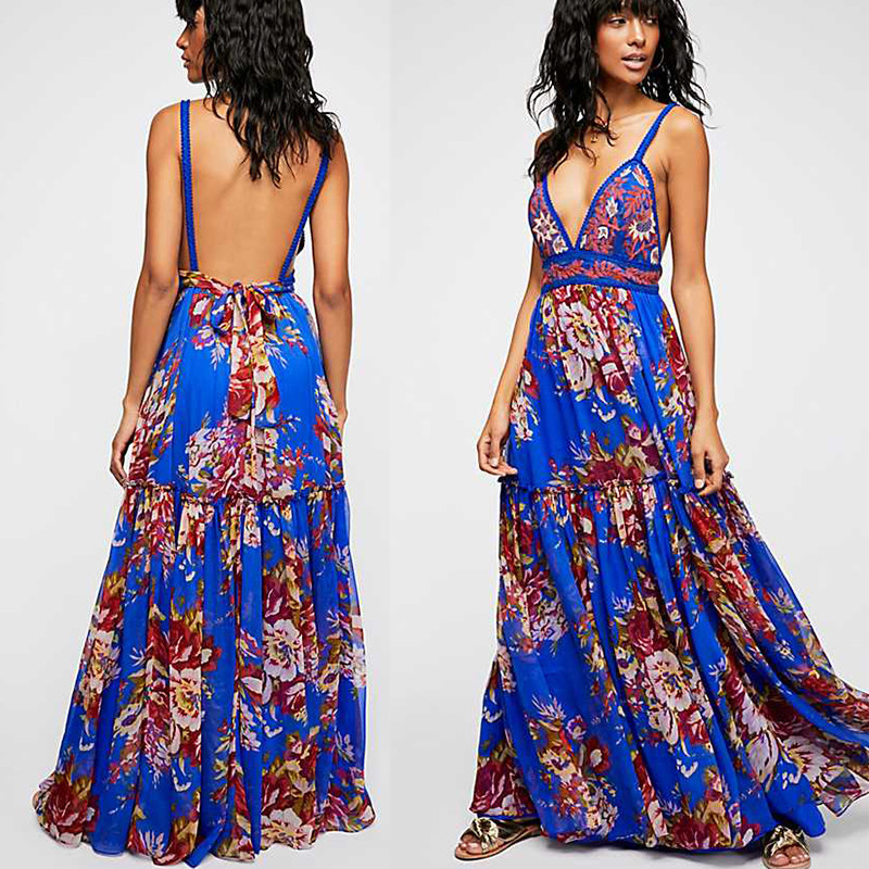Buy cheap 2018 Summer Women Sexy Maxi Dress Backless Fashion Casual Beautiful Kaftan Dress from wholesalers