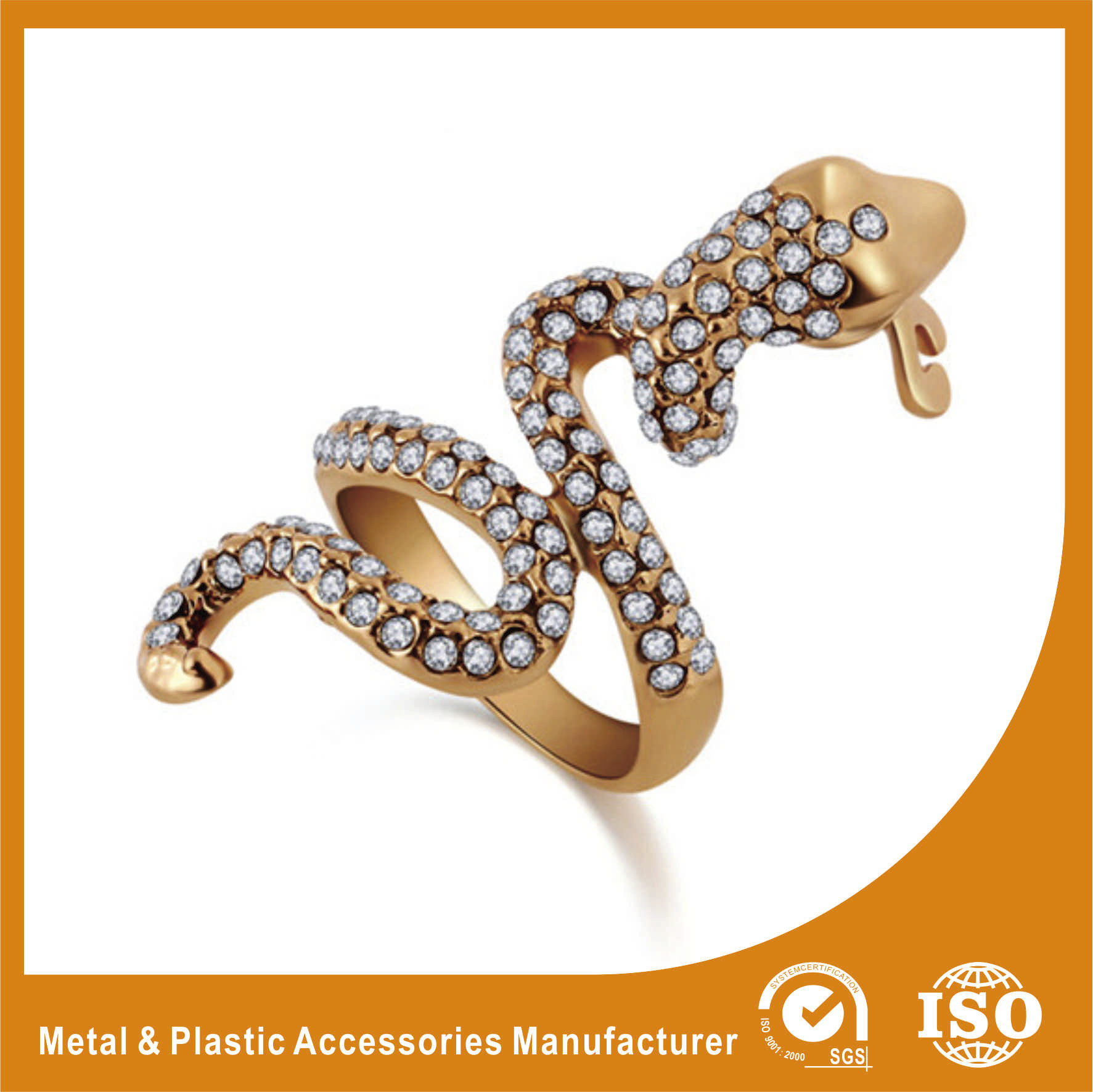 Quality OEM / ODM 18K Gold Snake Shape Fashion Jewellery Rings For Anniversary for sale