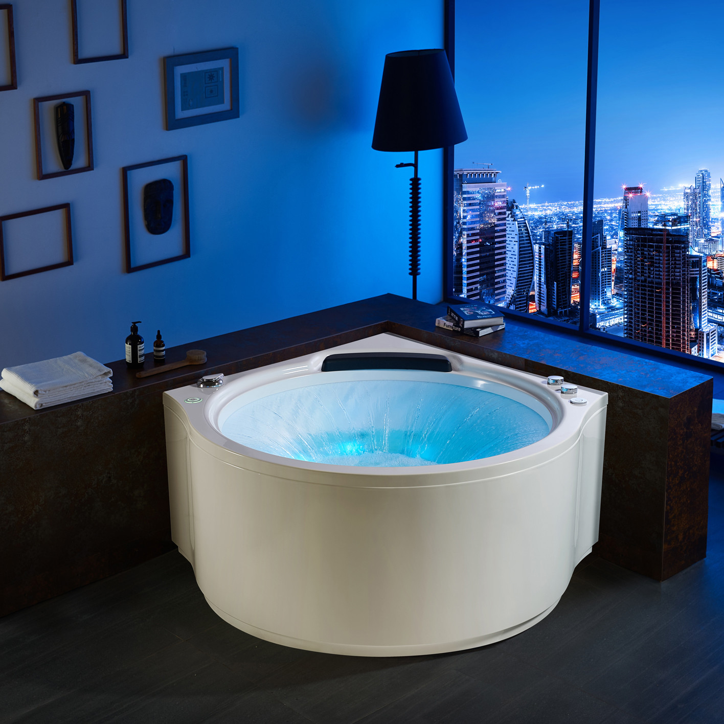 China Double Whirlpool Freestanding Soaking Bathtub Color Round Shape for sale
