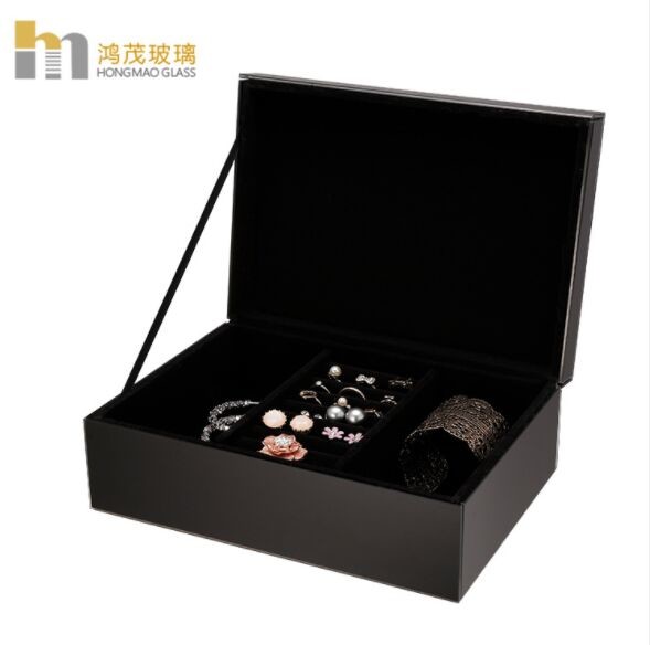 Quality Black Color Glass And Mirror Jewelry Boxes For Earings / Necklace Storage for sale