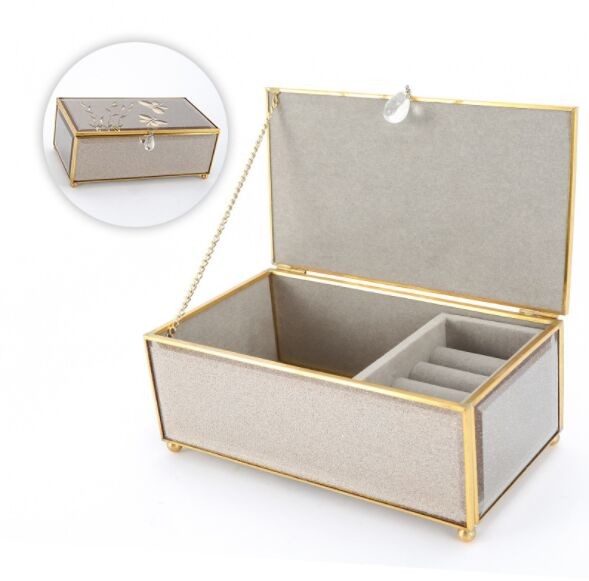 Quality Beautiful Mirrored Glass Jewellery Box With Compartments , Glass Jewelry Storage Box for sale
