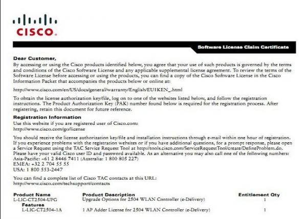 Buy PDF File Cisco IOS Software L-LIC-CT2504-25A 25 AP Adder License For 2504 WLAN Controller at wholesale prices