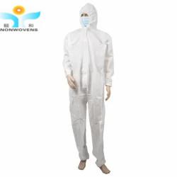 Quality Ce White Pp Disposable Gown Coverall 25-60gsm Non Woven Waterproof With Knitted Elastic Cuffs And Zipper Cap And Hoods for sale