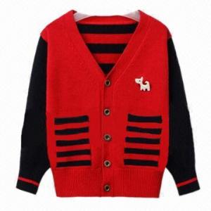 Children's Clothing/Sweater, Cardigan, 95% Cotton 5% Lycra Knitting Sweater, Fashionable Style 