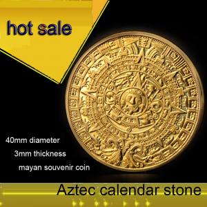 China made custom challenge old gold coin /mayan aztec long count calendar coin