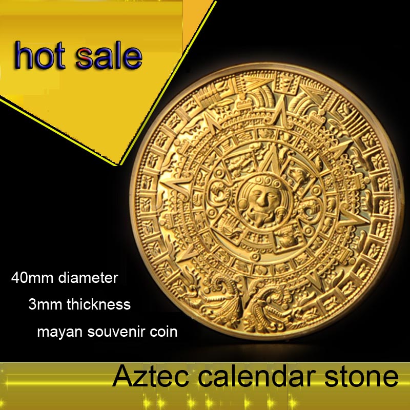 Buy China made custom challenge old gold coin /mayan aztec long count calendar coin at wholesale prices