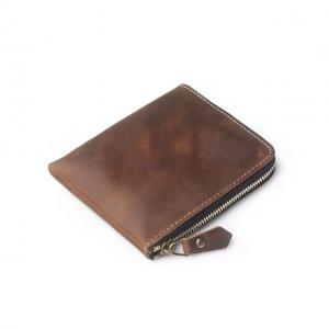 Quality EN17 PSD Handcrafted Leather Wallets Credit Card Holder Small Zipper 11.9x1.5CM for sale