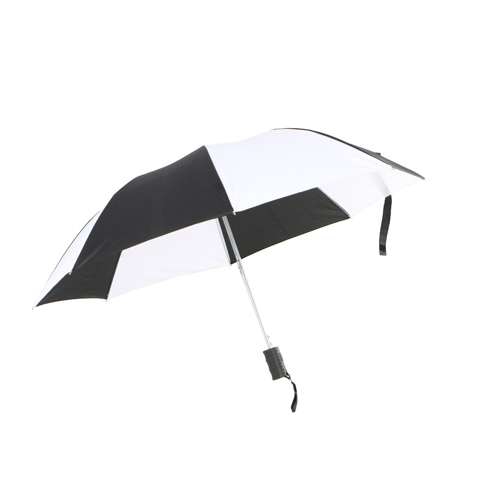 Quality Custom Logo Printed Two Fold Umbrella Black And White Automatic Opening for sale