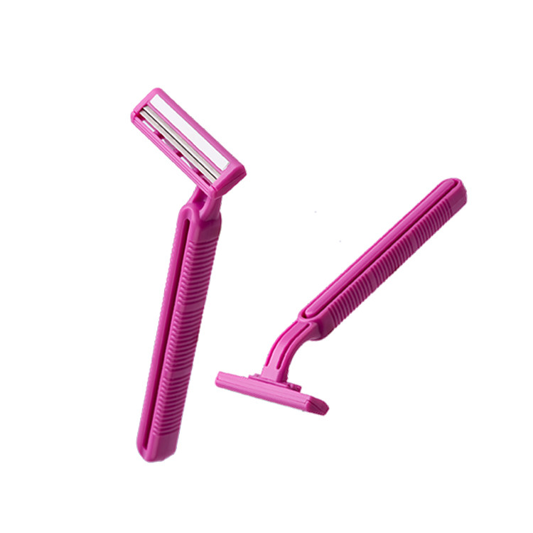 Quality Pink Plastic Safety Razor Two Blade With Lubricant Vitamin E And Vera Aloe Strip for sale