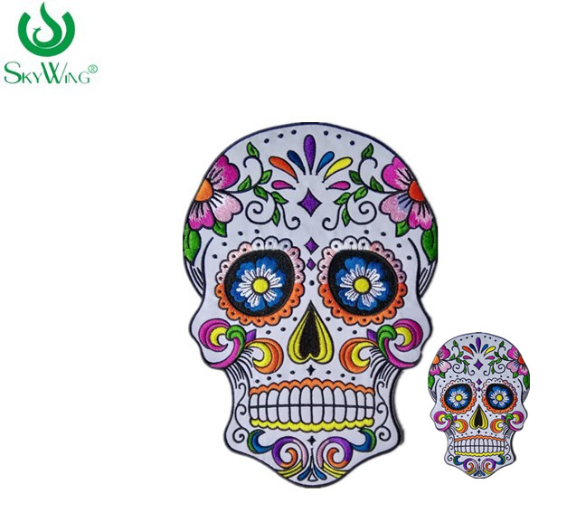 Quality Commercial Personalised Embroidered Badges / Sugar Skull Back Patch for sale