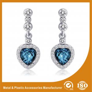 Quality Trendy Unique Diamond Metal Earrings Jewellery With Blue Crystal for sale