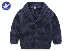 Quality Lapel Collar Boys Navy Blue Cardigan Sweater , Children's Knitted Jackets Cotton for sale