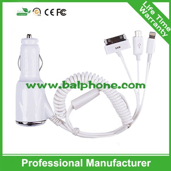 Quality car charger with cable for iphone6/5/iphone4/HTC/Sumsung for sale