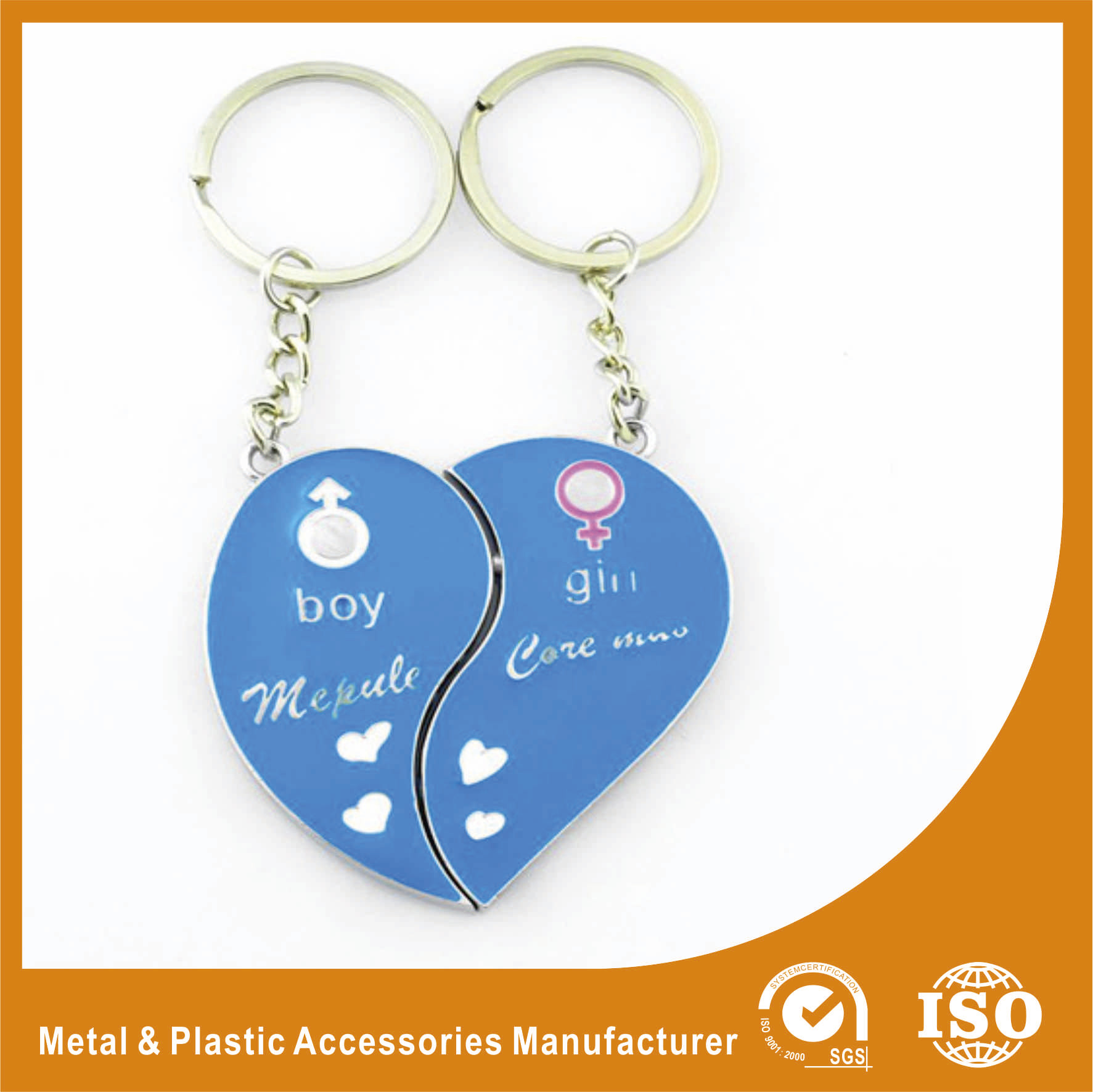 Quality Blue Personalized Heart Keychain Custom Metal Keychains For Birthday Keyring for sale