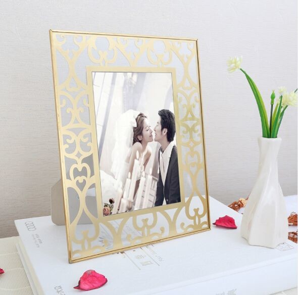 Quality Elegant European Style Brass And Glass Picture Frame Desk Top Display for sale