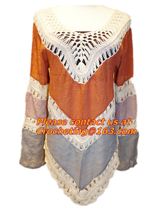 Buy Brazilian Blouse Women Hollow Out Loose Beach Crochet Bikini Blouses Long Sleeve Maxi Shi at wholesale prices