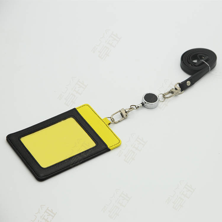 Quality Retractable Lanyard ID Card Badge Holder 11x7.5CM Genuine Leather for sale