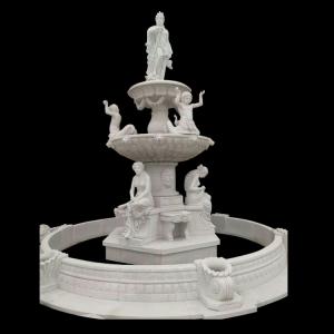 Quality Garden Freestanding marble stone fountain with pool, china marble sculpture supplier for sale