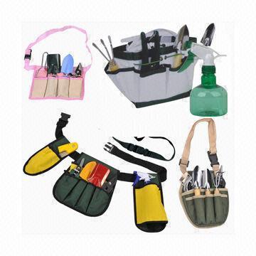Quality Gift Garden Tool Belt Bag Set with Garden Trowel, Shovel, Cultivator, Shear, Spray, Gloves and Rake  for sale