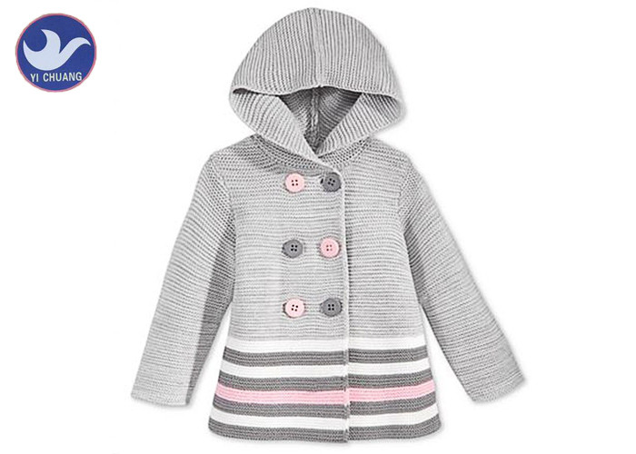 Quality Stripes Little Girl Cardigan Sweaters , Hoody Girls Cardigan Jacket Buttons Closure for sale
